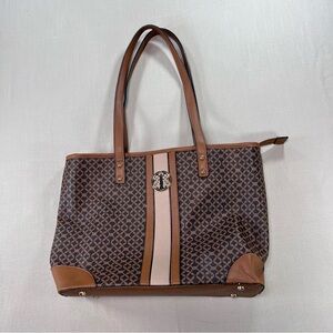 Women’s Brown Monogram Print Tote Bag Large Zip Top Work Everyday Purse